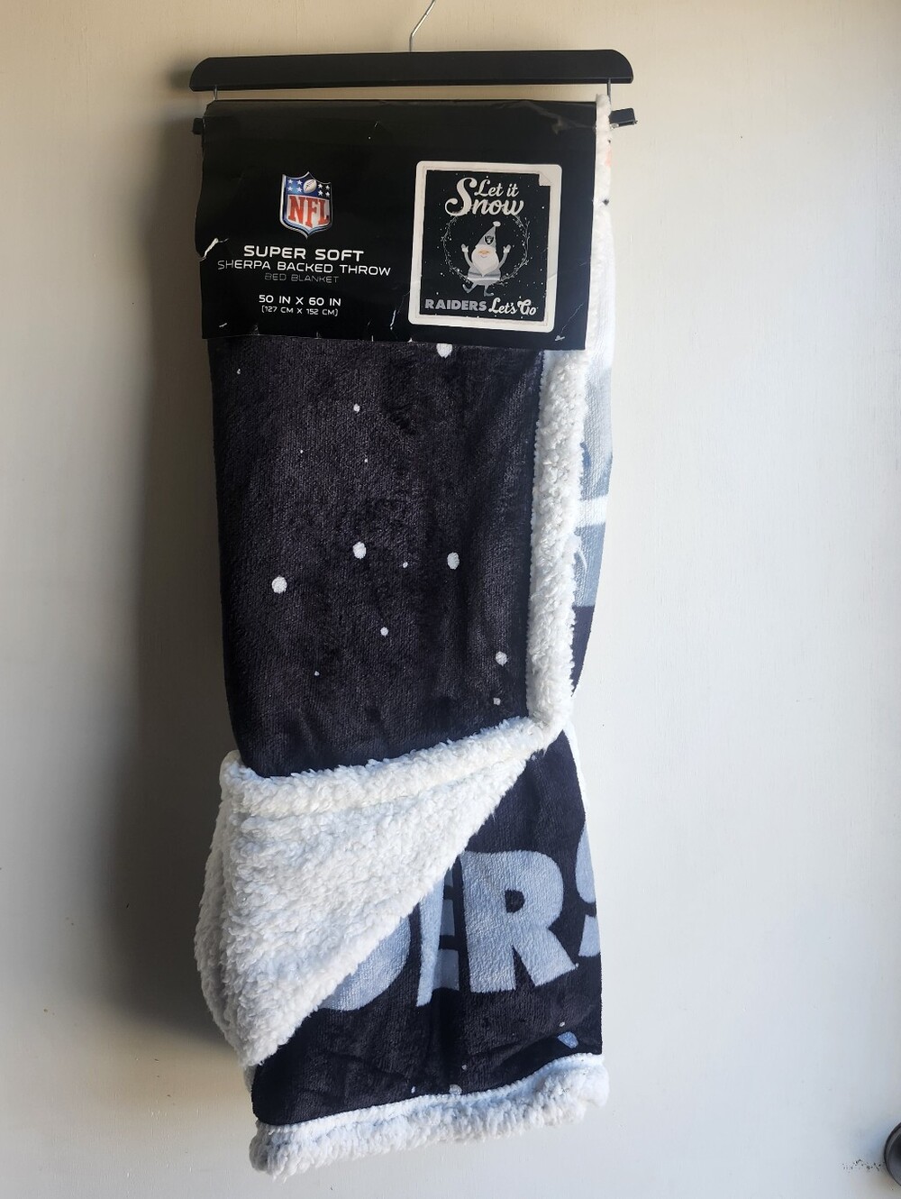 NFL Raiders Sherpa Throw Blanket - Black & White